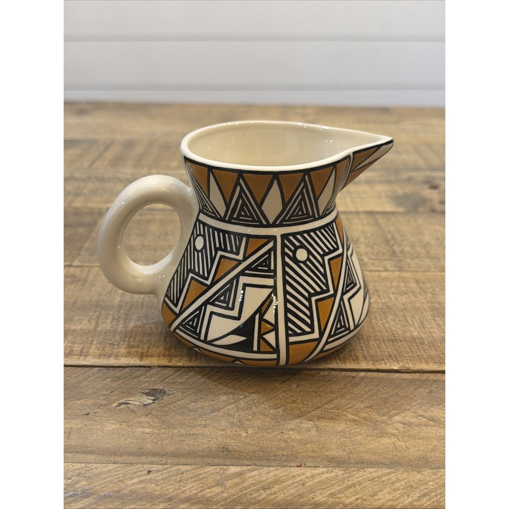 Acoma Pueblo New Mexico Pottery Creamer Pitcher Geometric Signed Judy Ortiz VTG